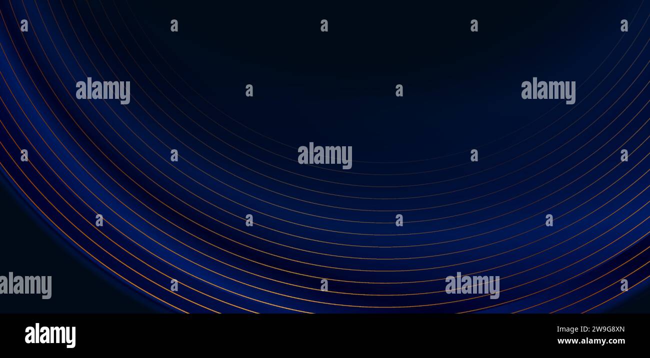 Luxury golden shiny curved lines and black smooth waves abstract background. Vector design Stock Vector