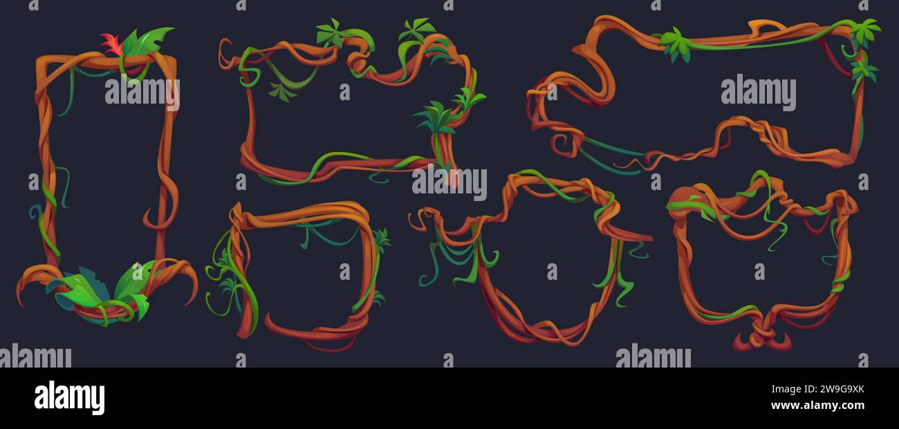 Frames and borders made of liana twisted and tangled branch with green ...