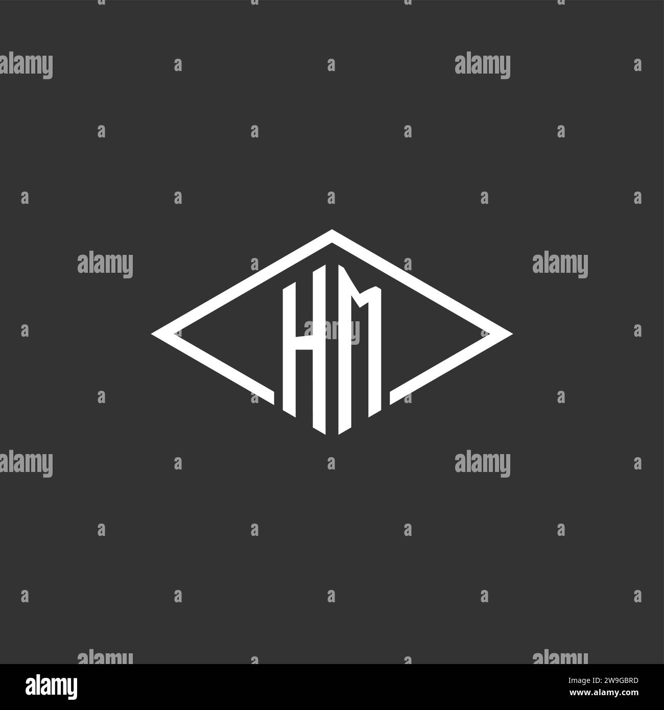 Initials HM logo monogram with simple diamond line style design vector graphic Stock Vector