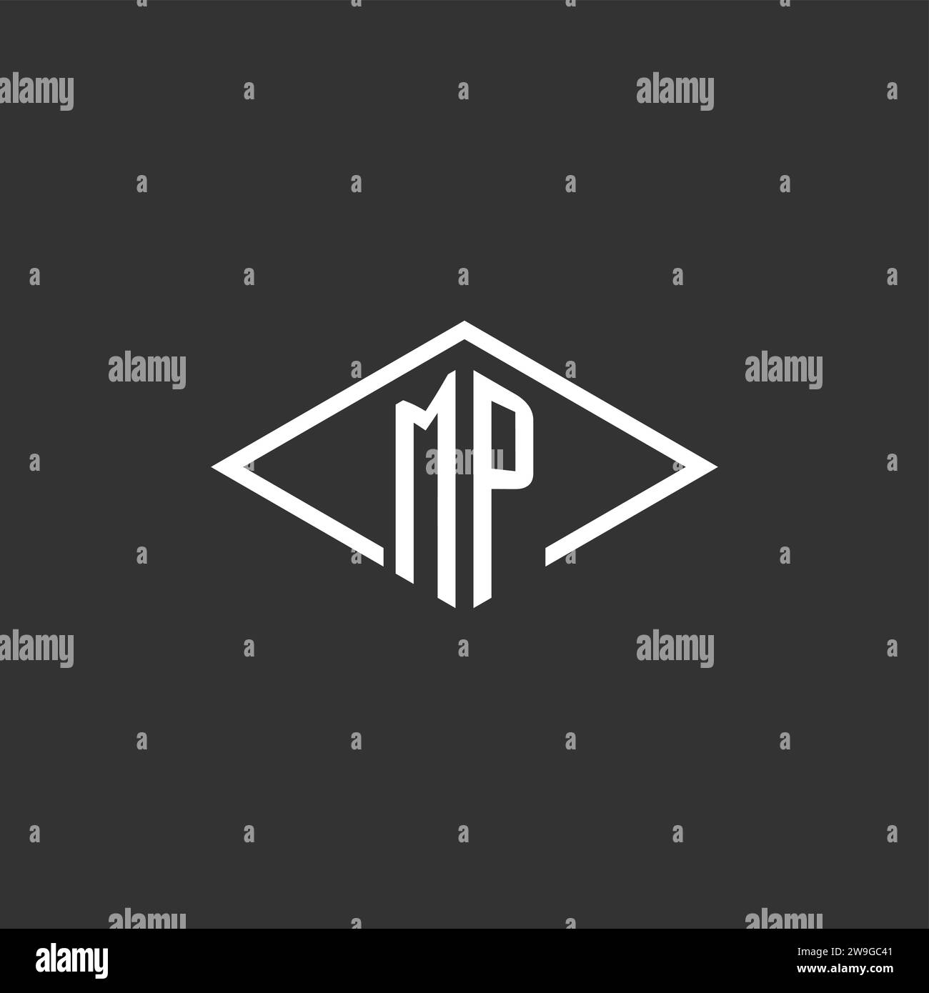 Initials MP logo monogram with simple diamond line style design vector graphic Stock Vector