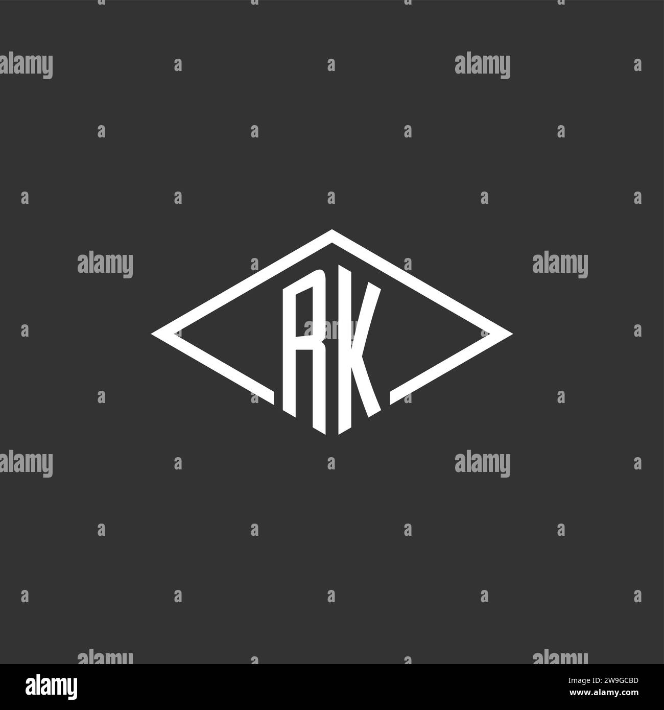 Initials RK logo monogram with simple diamond line style design vector graphic Stock Vector