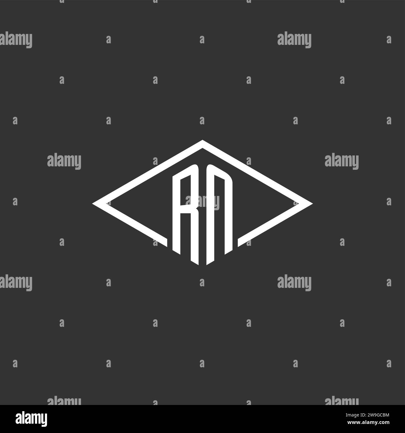 Initials RN logo monogram with simple diamond line style design vector graphic Stock Vector
