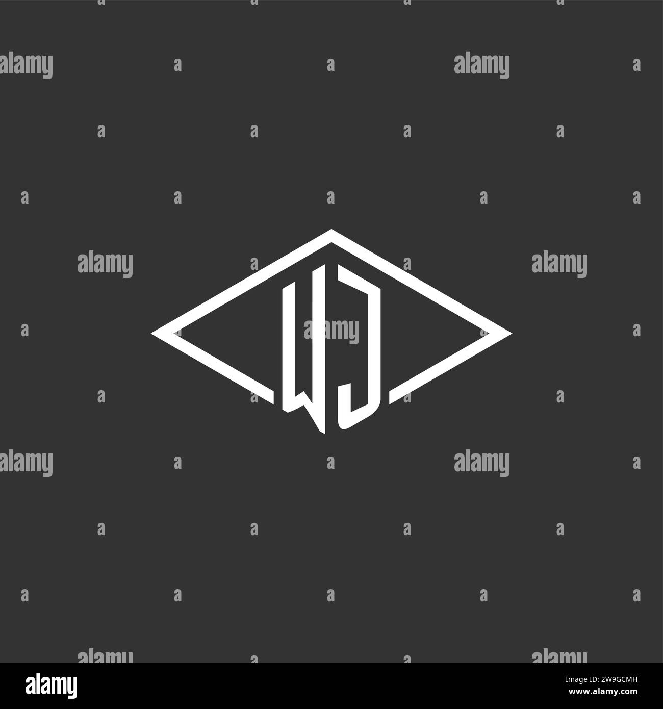 Initials WJ logo monogram with simple diamond line style design vector graphic Stock Vector