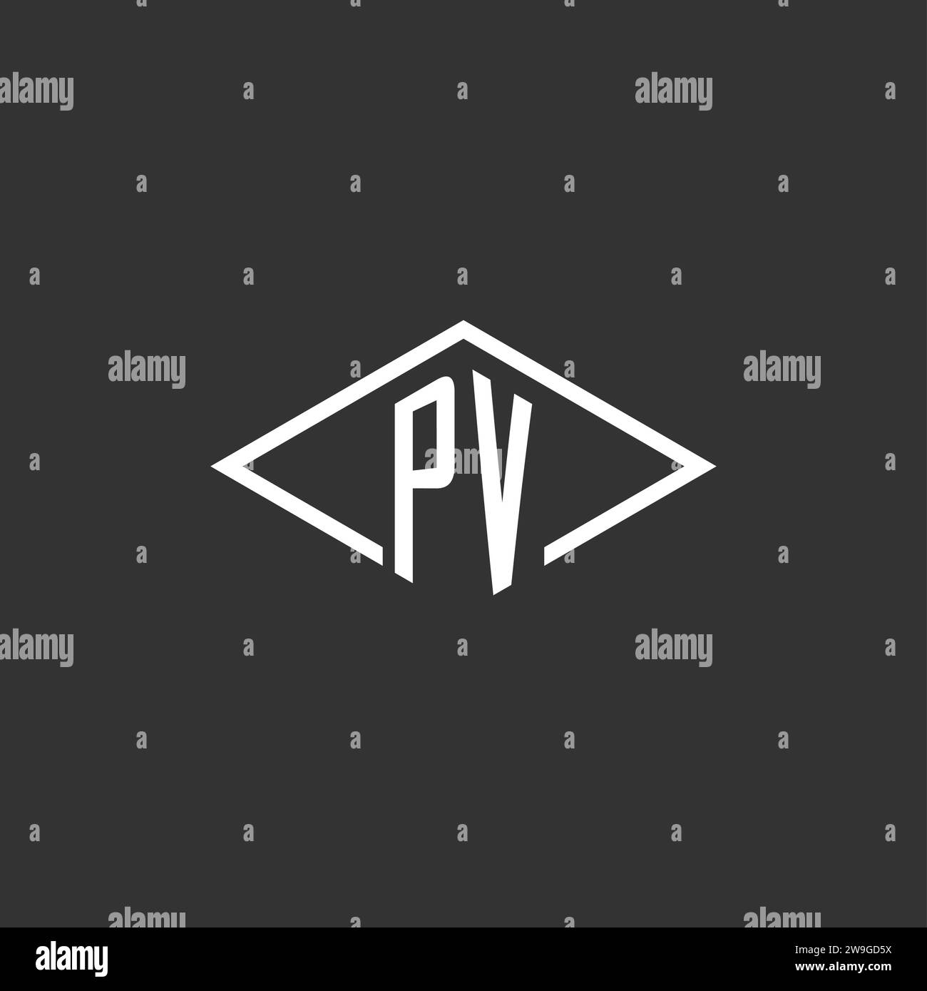 Initials PV logo monogram with simple diamond line style design vector ...