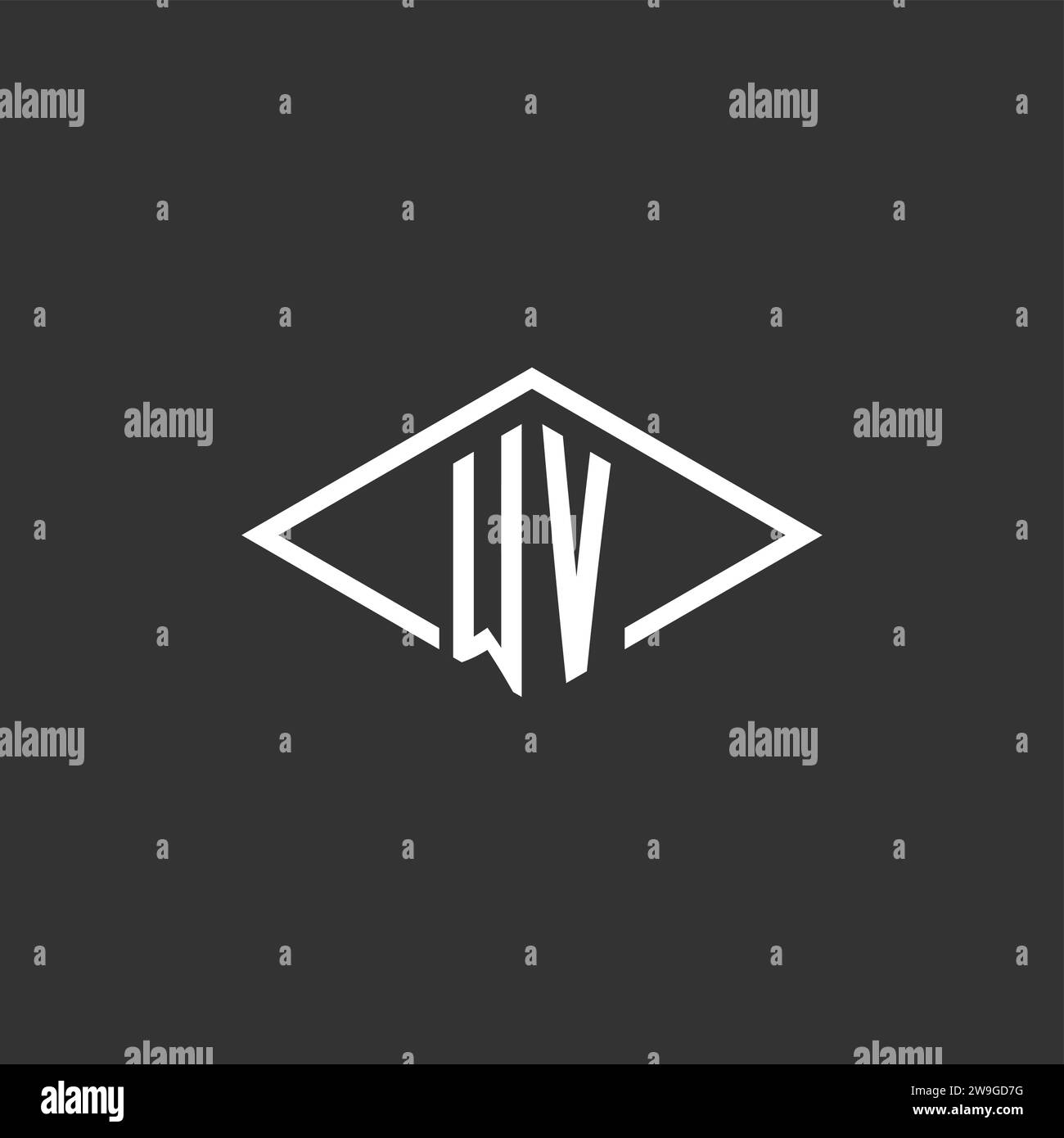 Initials WV logo monogram with simple diamond line style design vector graphic Stock Vector