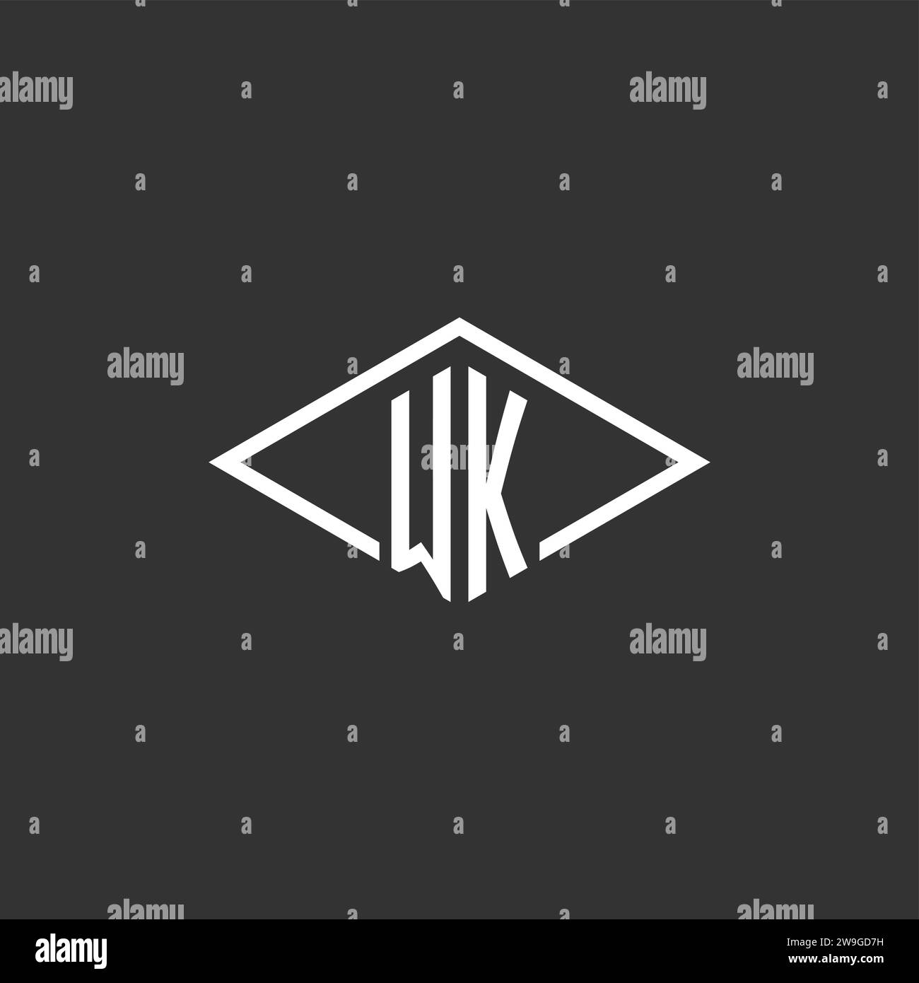 Initials WK logo monogram with simple diamond line style design vector graphic Stock Vector