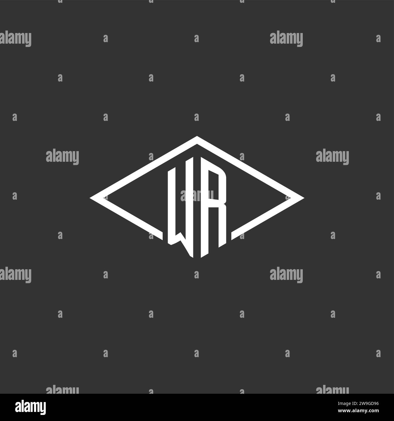 Initials WR logo monogram with simple diamond line style design vector graphic Stock Vector