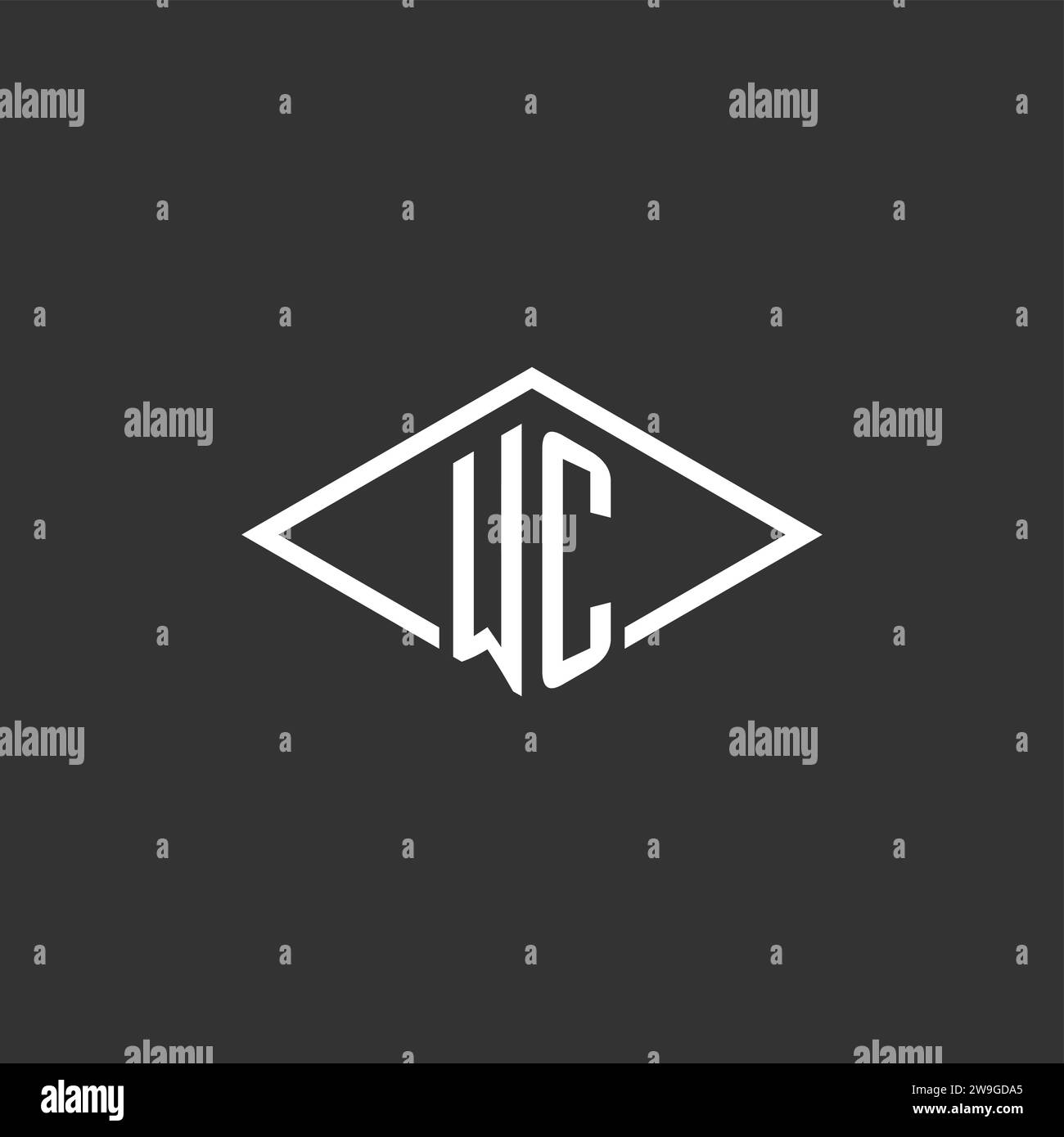 Initials WC logo monogram with simple diamond line style design vector graphic Stock Vector