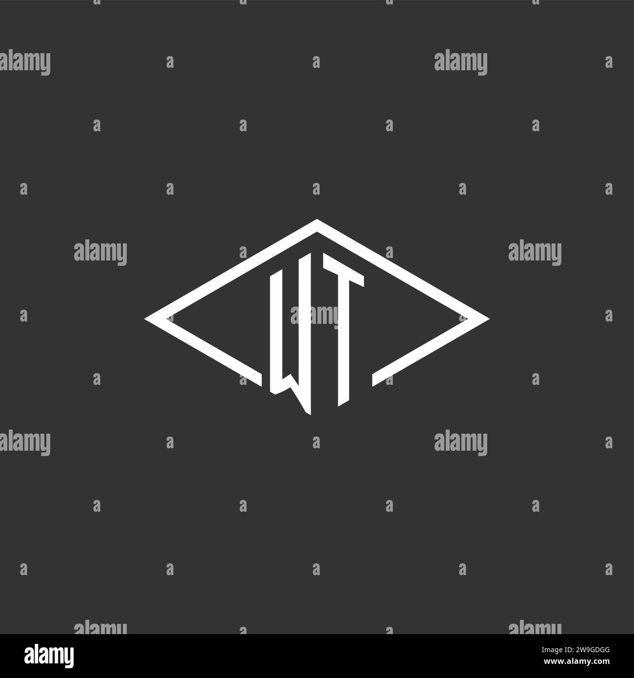 Initials WT logo monogram with simple diamond line style design vector graphic Stock Vector
