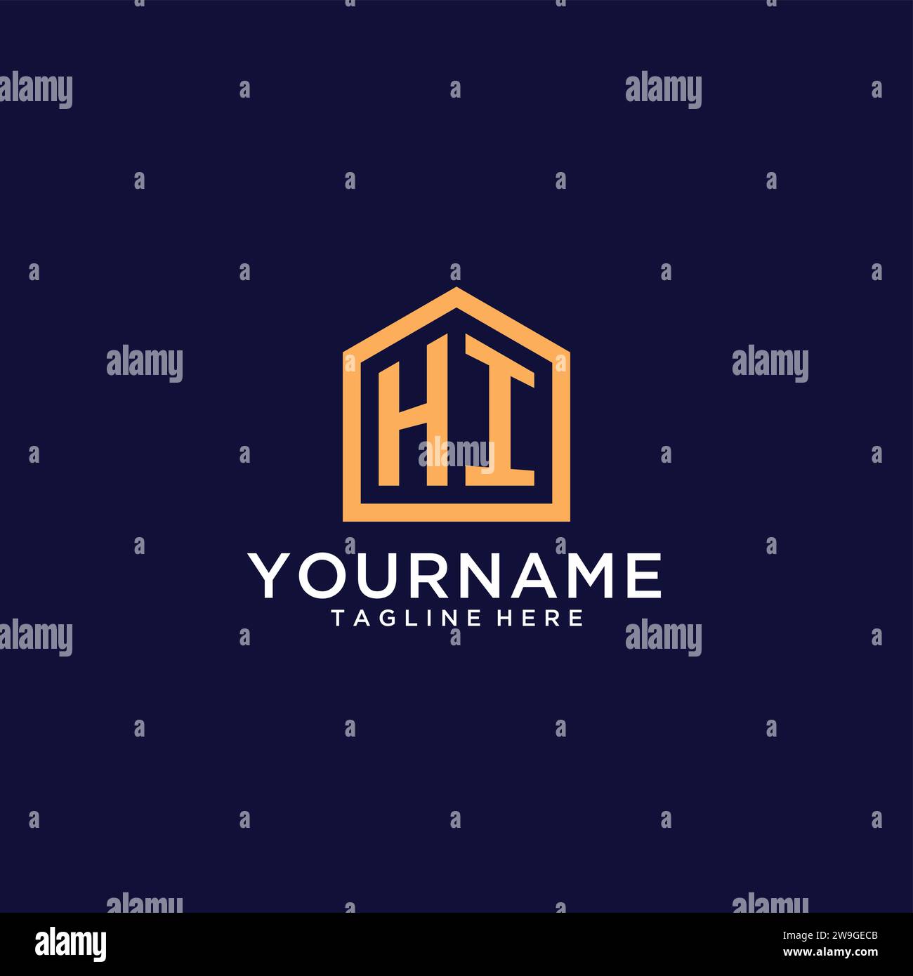 Initial HI logo with abstract home shape, modern minimalist realty logo