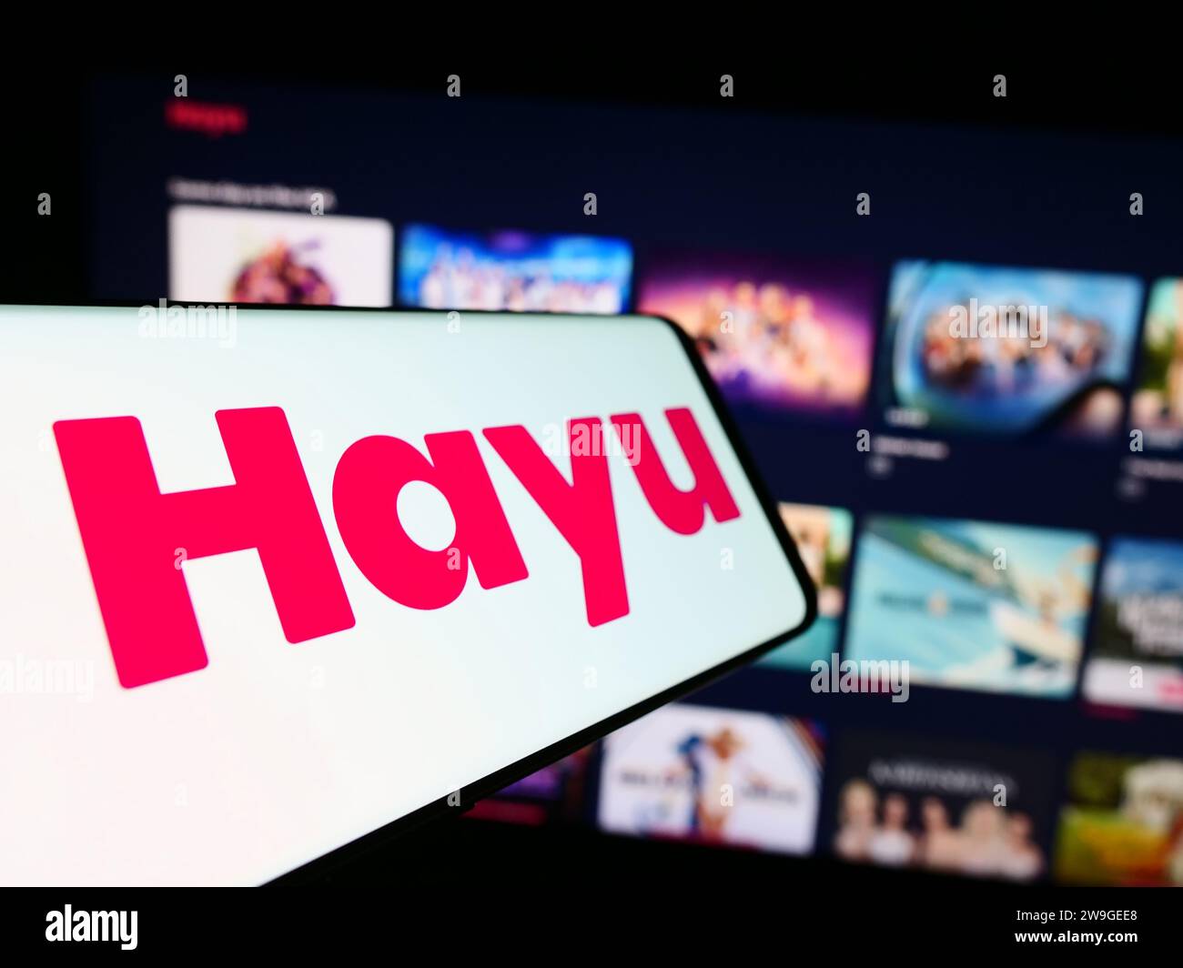 Mobile phone with logo of American video streaming company Hayu