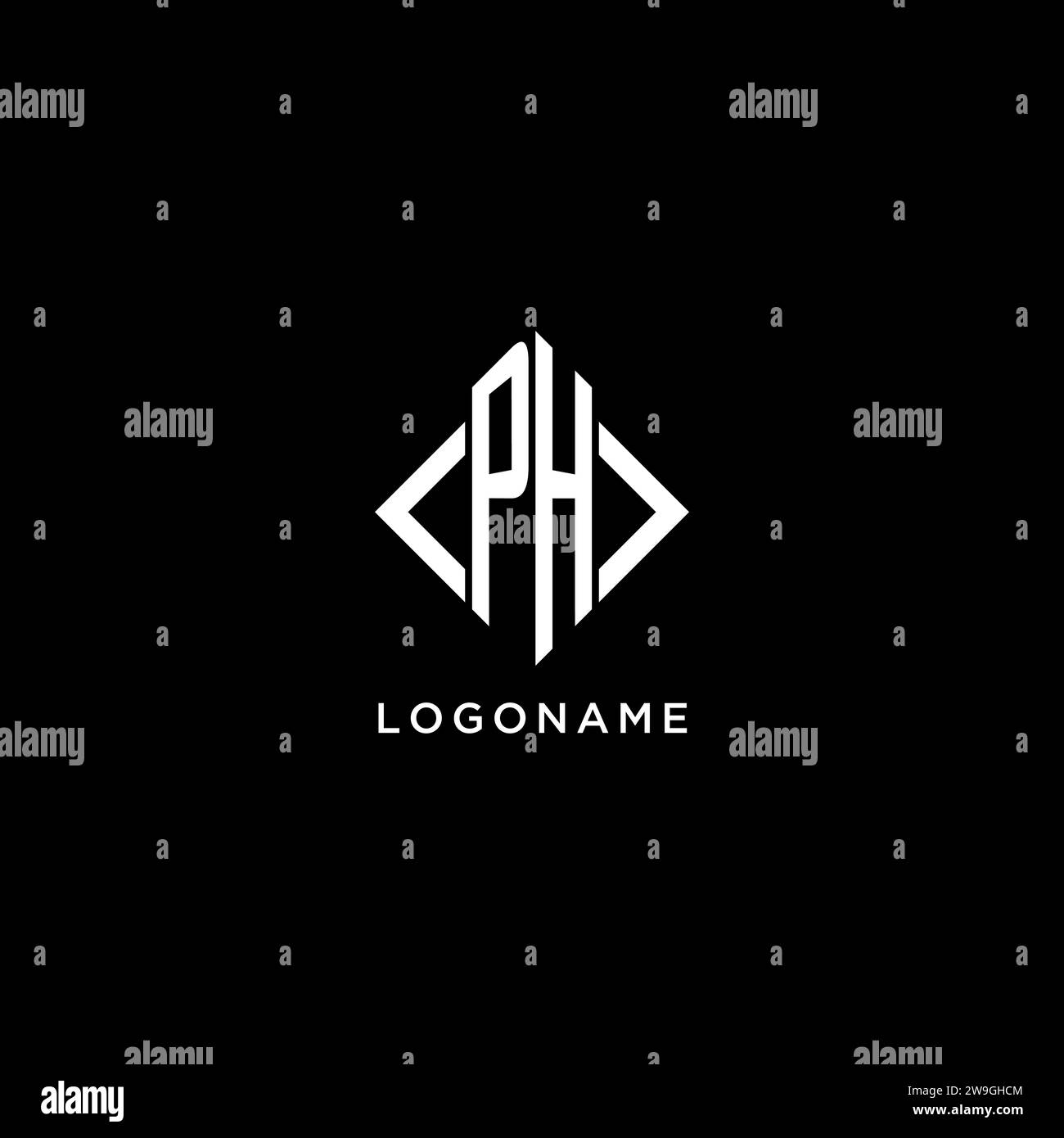 PH initial monogram with rhombus shape logo design ideas Stock Vector