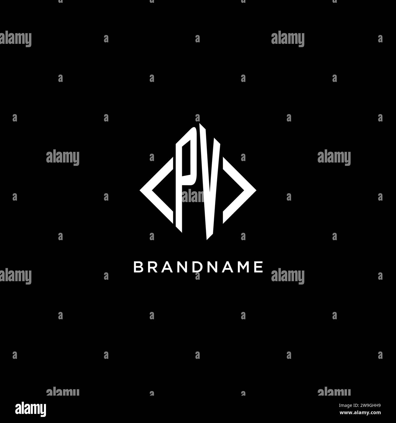 PV initial monogram with rhombus shape logo design ideas Stock Vector