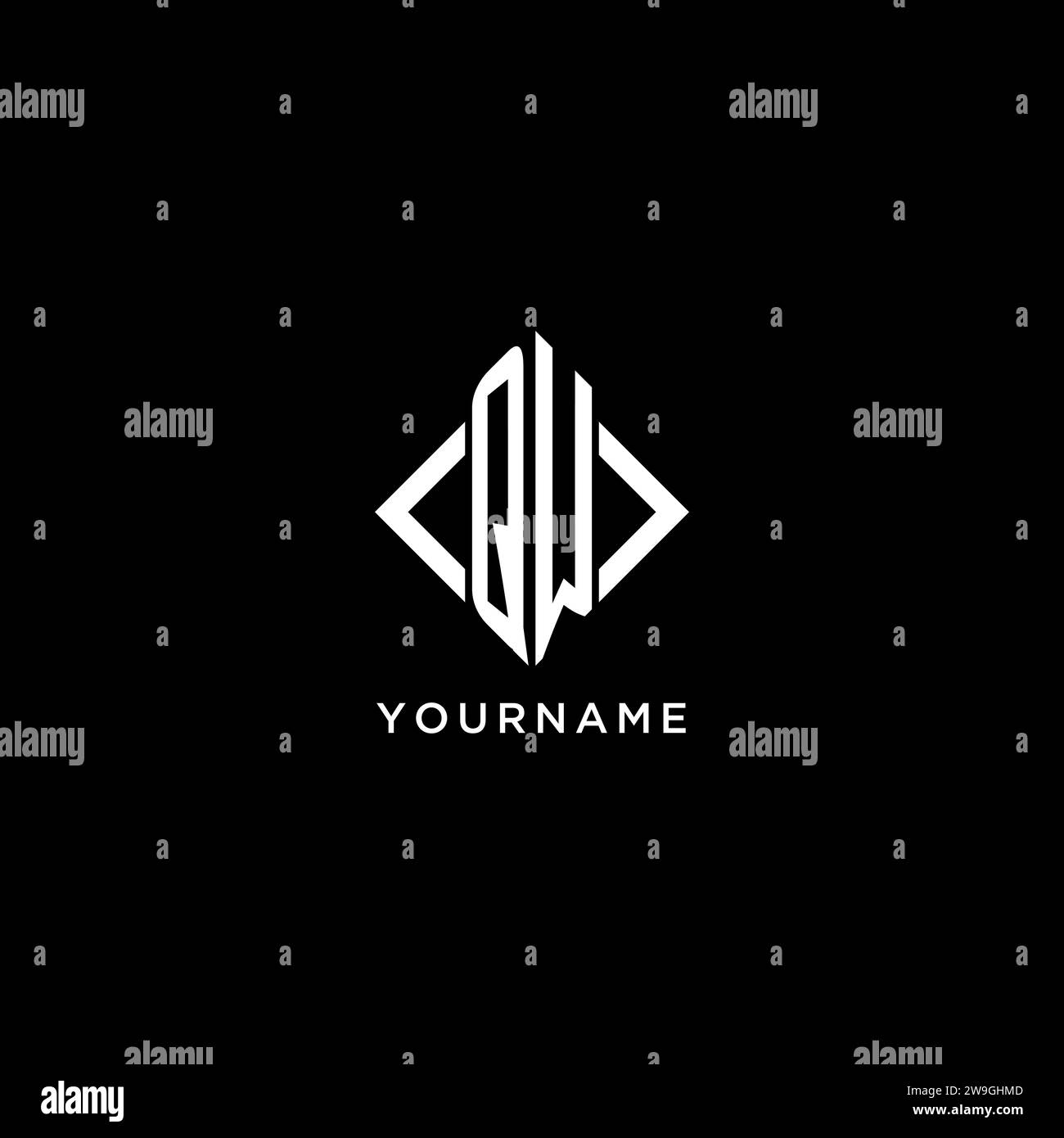 QW initial monogram with rhombus shape logo design ideas Stock Vector