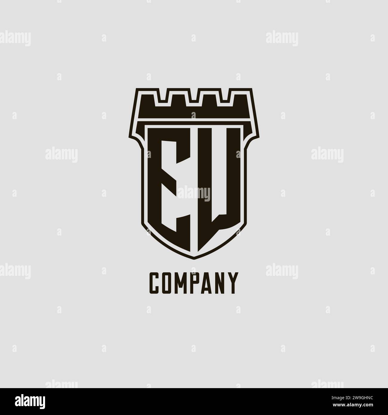 Monogram EW with shield fortress logo design style vector graphic Stock ...