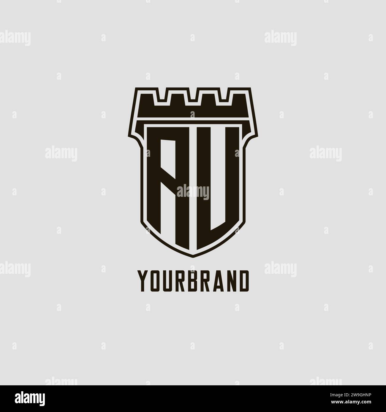 Monogram AU with shield fortress logo design style vector graphic Stock Vector