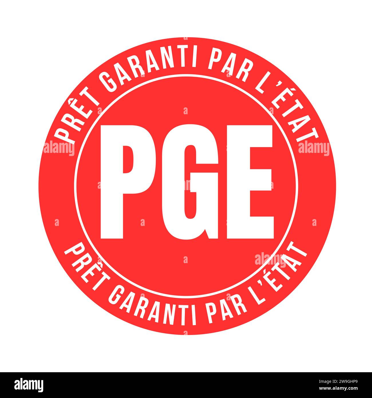 State-guaranteed loan symbol icon called PGE pret garanti par l'etat in French language Stock Photo