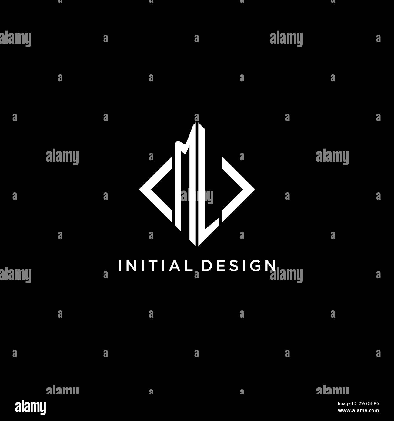ML initial monogram with rhombus shape logo design ideas Stock Vector
