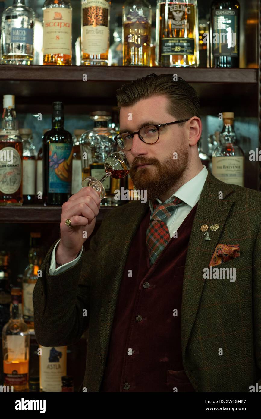 Mark Shedden Bertie's Whisky Manager ,Bertie's Whisky Bar, Fife Arms, Braemar,Scotland Stock