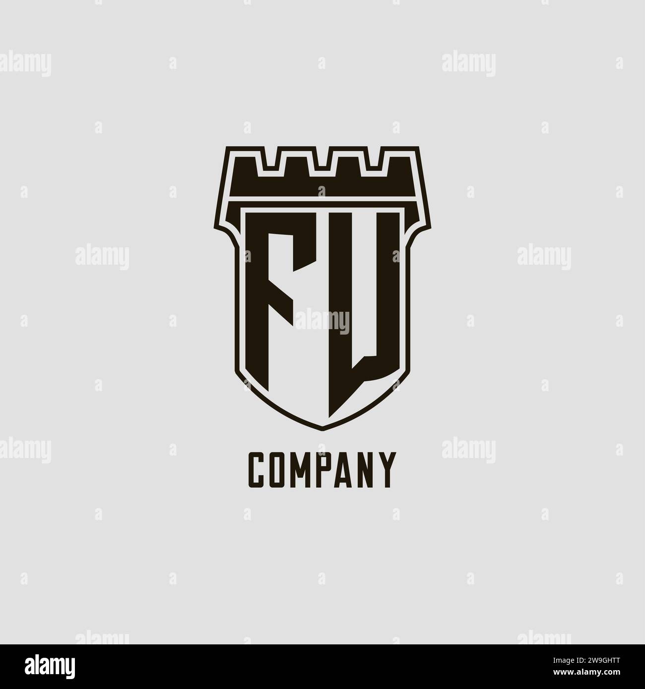 Monogram FW with shield fortress logo design style vector graphic Stock ...