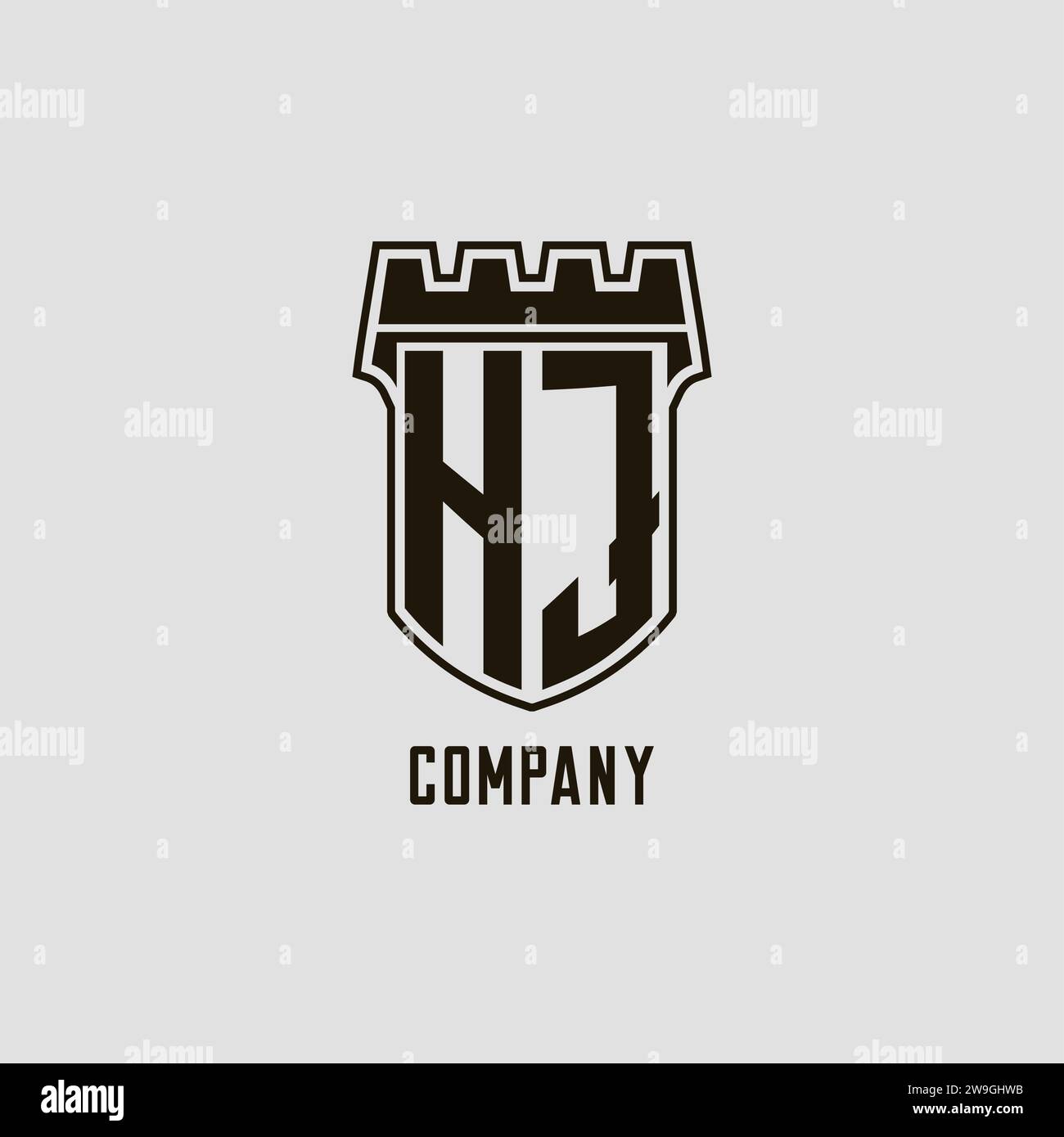 Monogram HJ with shield fortress logo design style vector graphic Stock ...