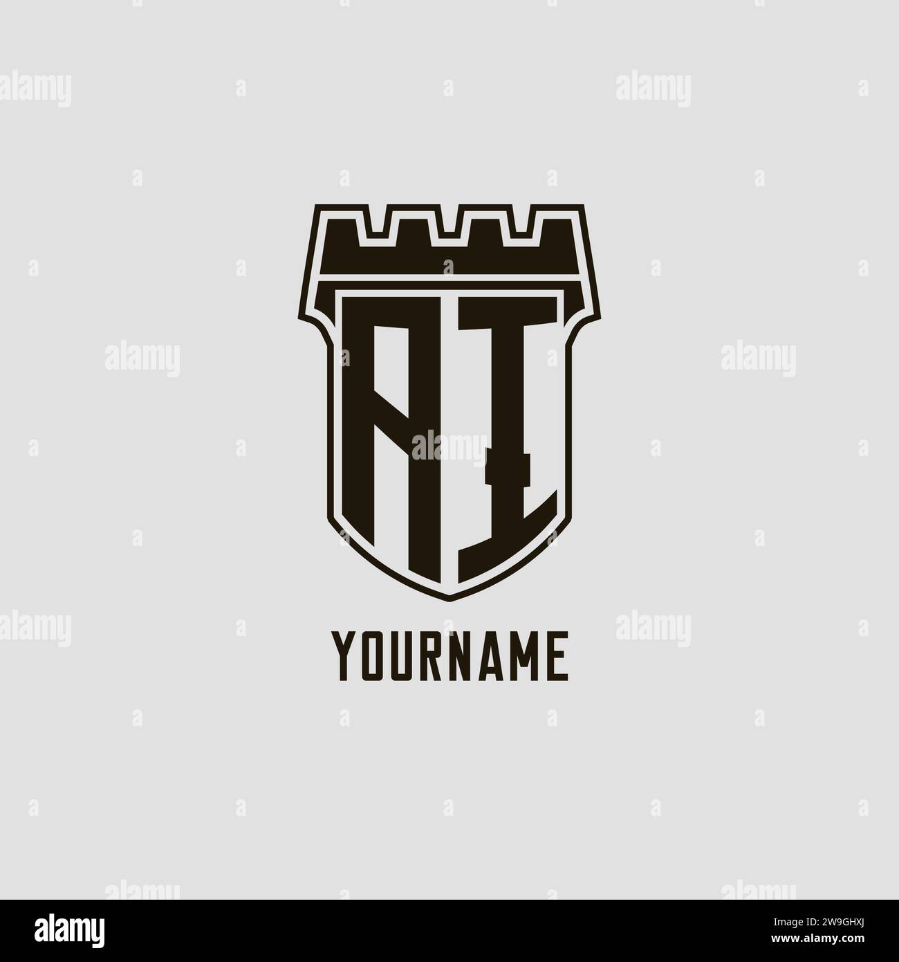 Monogram AI with shield fortress logo design style vector graphic Stock ...