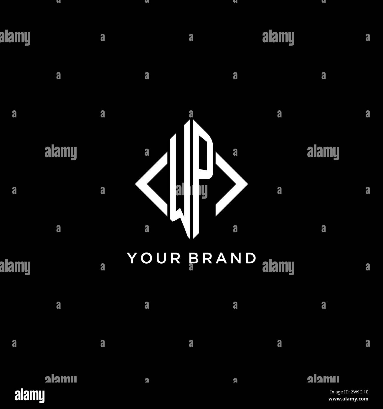 WP initial monogram with rhombus shape logo design ideas Stock Vector