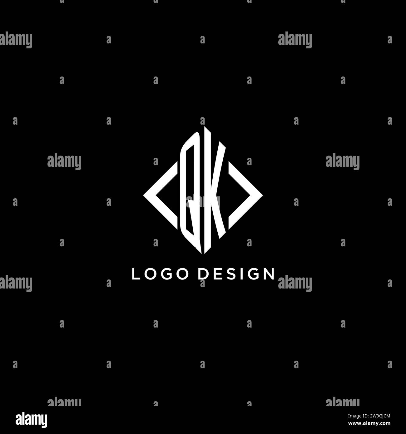 QK initial monogram with rhombus shape logo design ideas Stock Vector