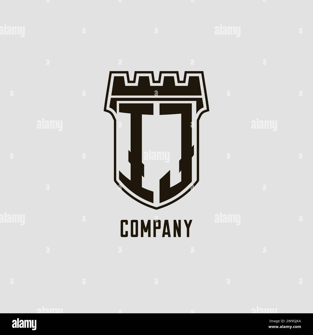 Monogram IJ with shield fortress logo design style vector graphic Stock ...