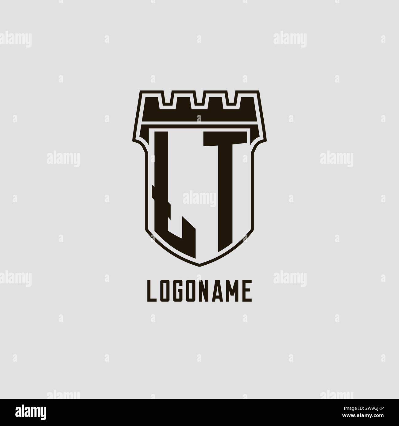 Monogram LT with shield fortress logo design style vector graphic Stock ...
