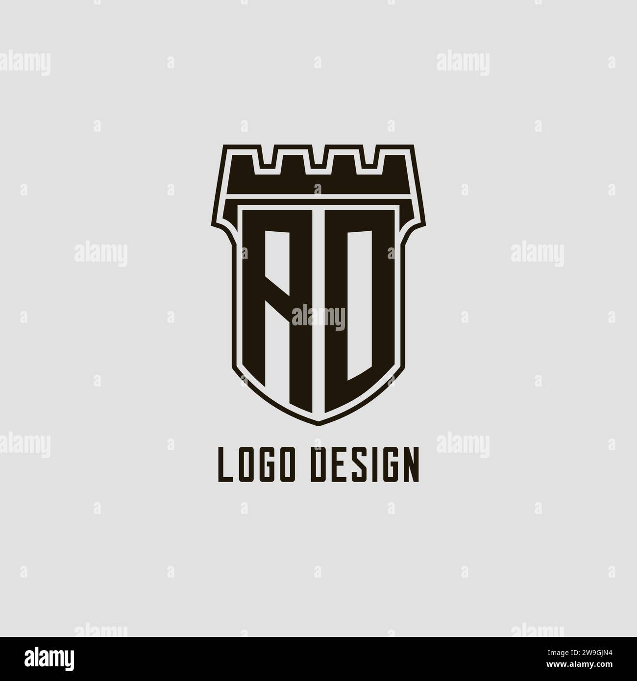 Monogram AO with shield fortress logo design style vector graphic Stock ...