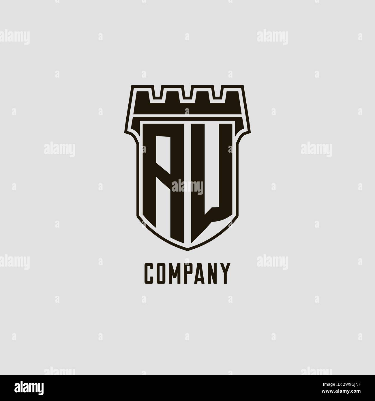 Monogram AW with shield fortress logo design style vector graphic Stock ...
