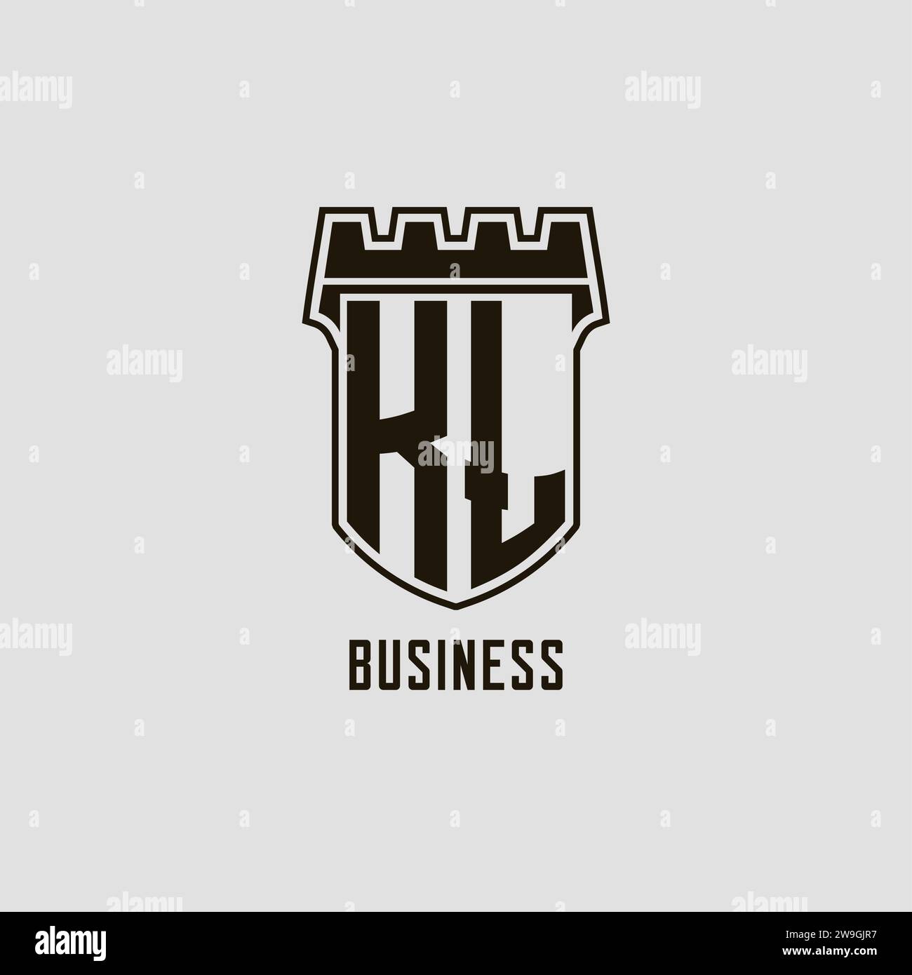monogram-kl-with-shield-fortress-logo-design-style-vector-graphic-stock