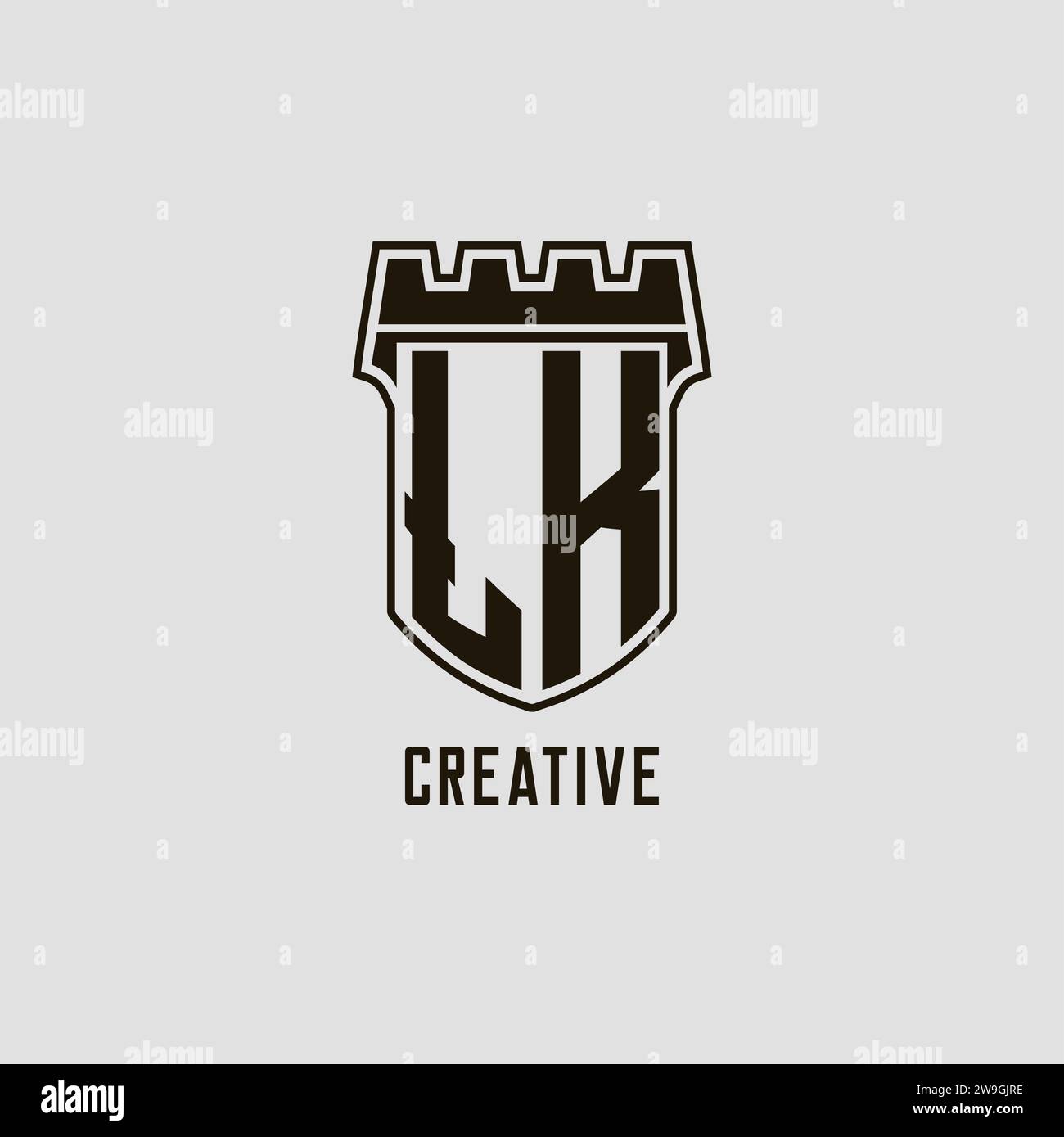 Monogram LK with shield fortress logo design style vector graphic Stock ...