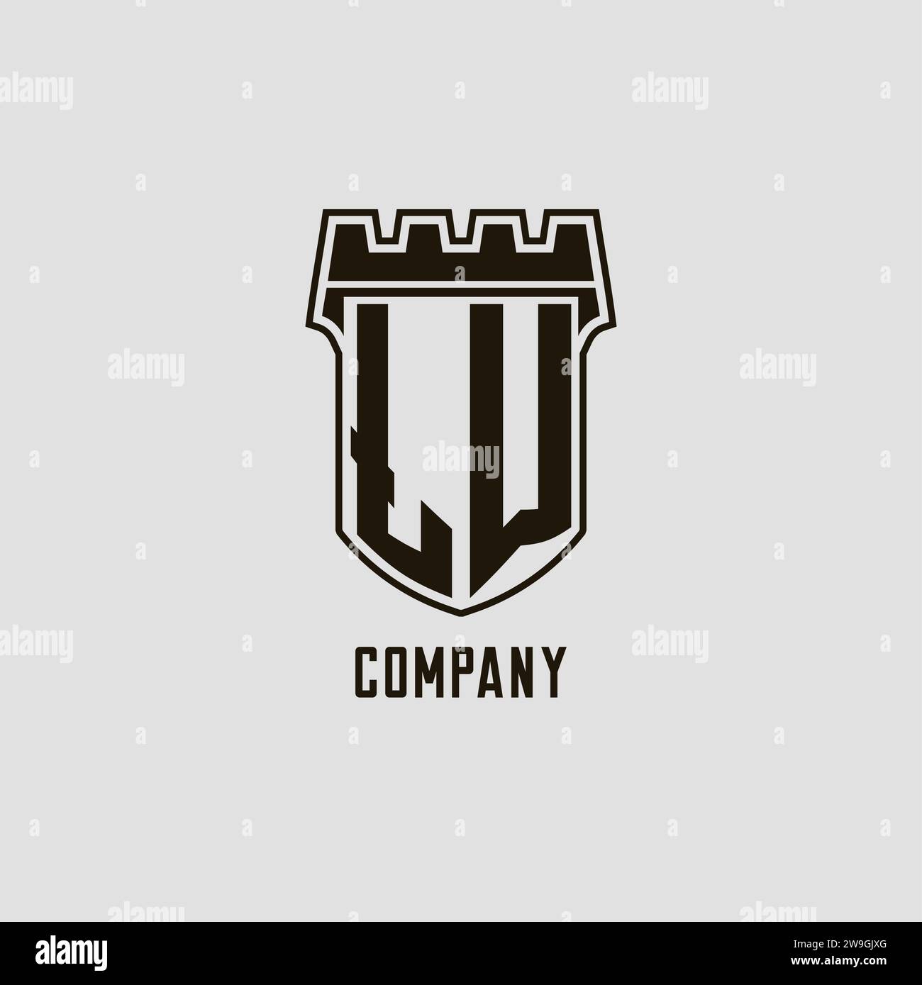 Monogram LW with shield fortress logo design style vector graphic Stock ...