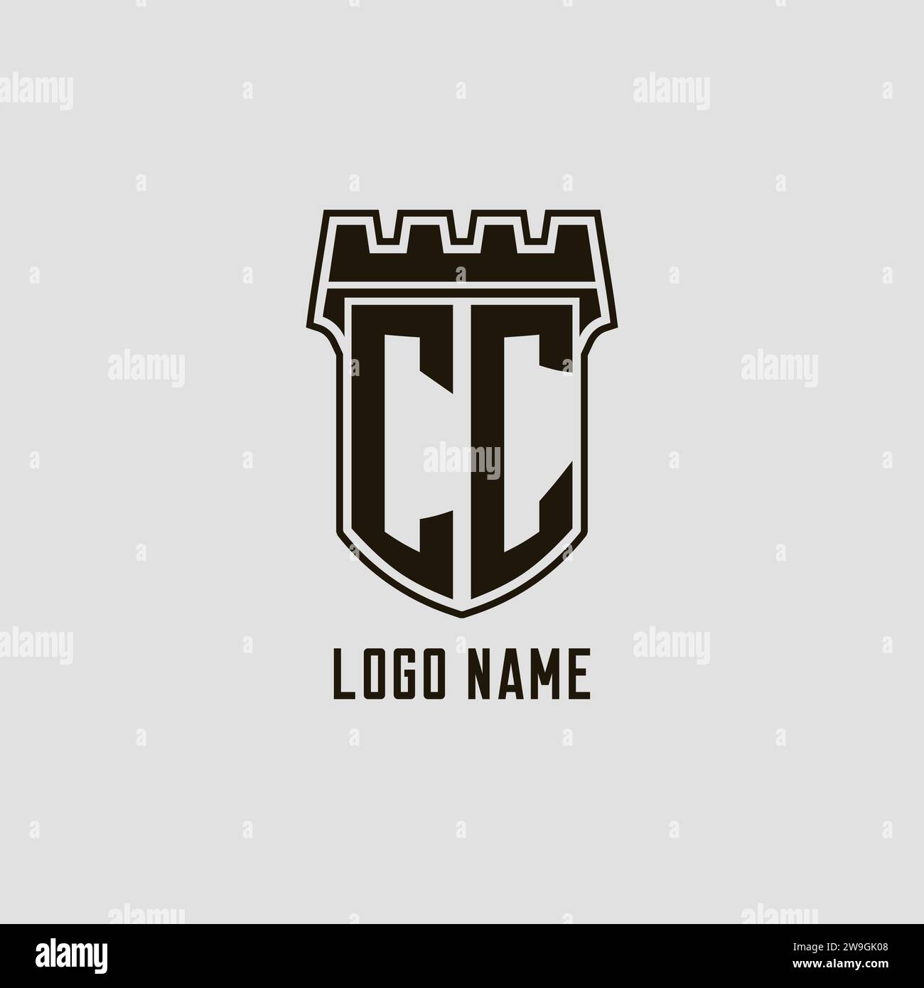 Monogram CC with shield fortress logo design style vector graphic Stock ...