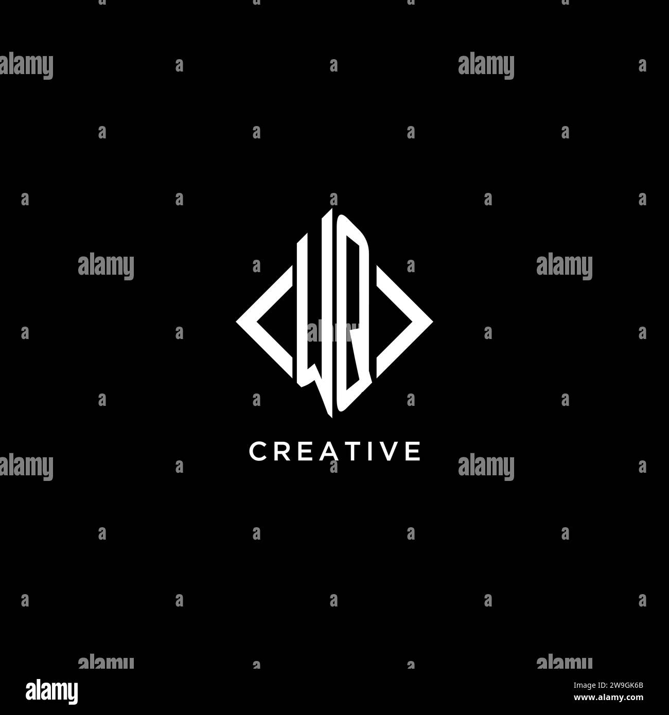 WQ initial monogram with rhombus shape logo design ideas Stock Vector
