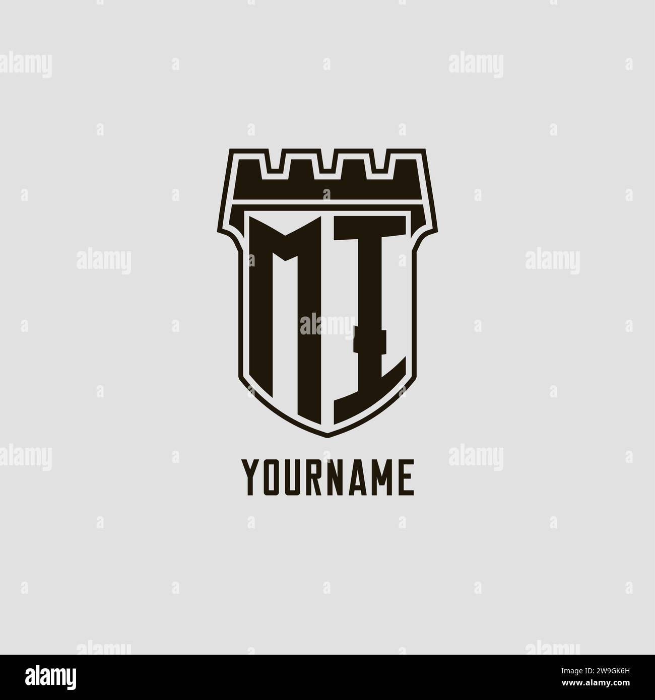 Monogram MI with shield fortress logo design style vector graphic Stock ...