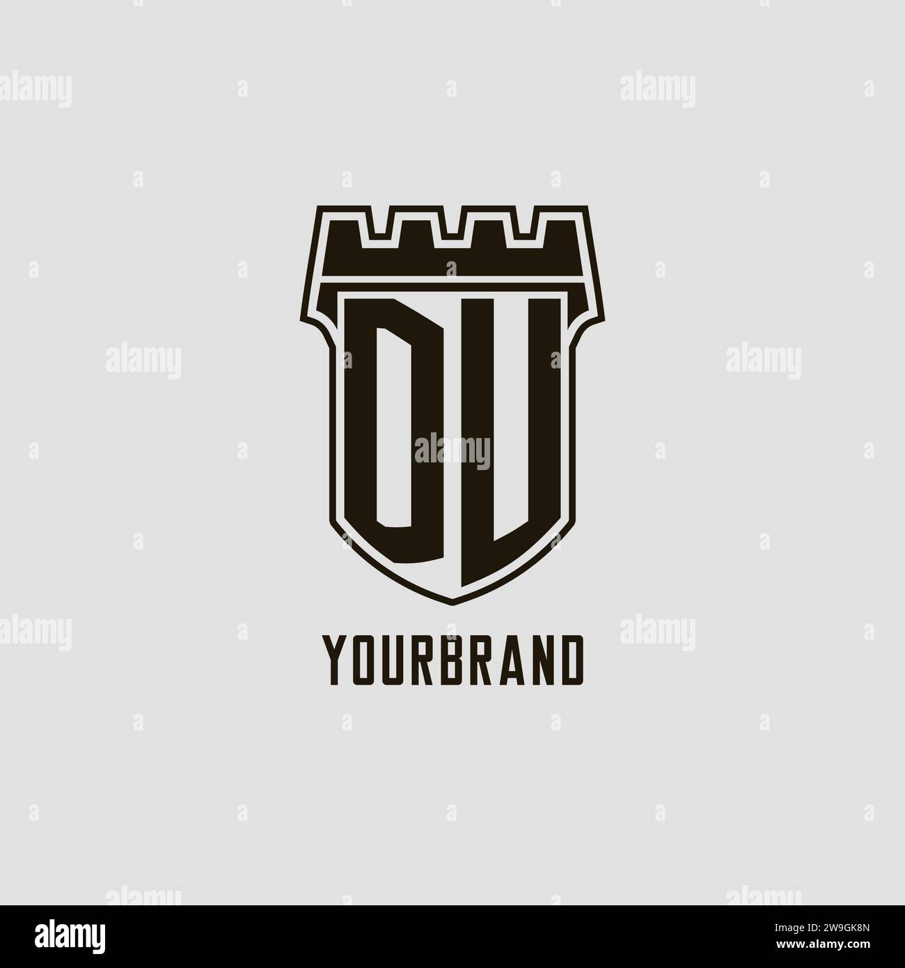 Monogram DU with shield fortress logo design style vector graphic Stock ...