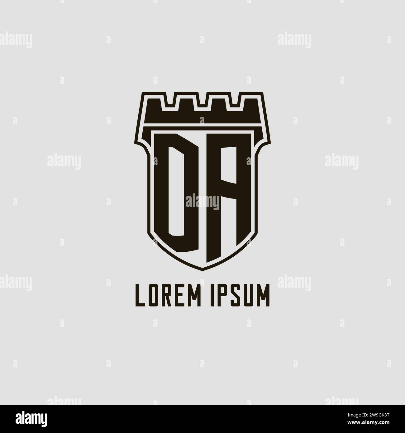 Monogram DA with shield fortress logo design style vector graphic Stock ...