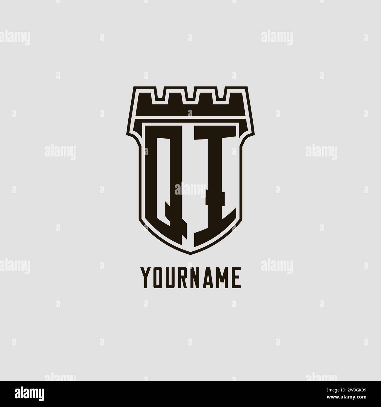 Monogram QI with shield fortress logo design style vector graphic Stock ...