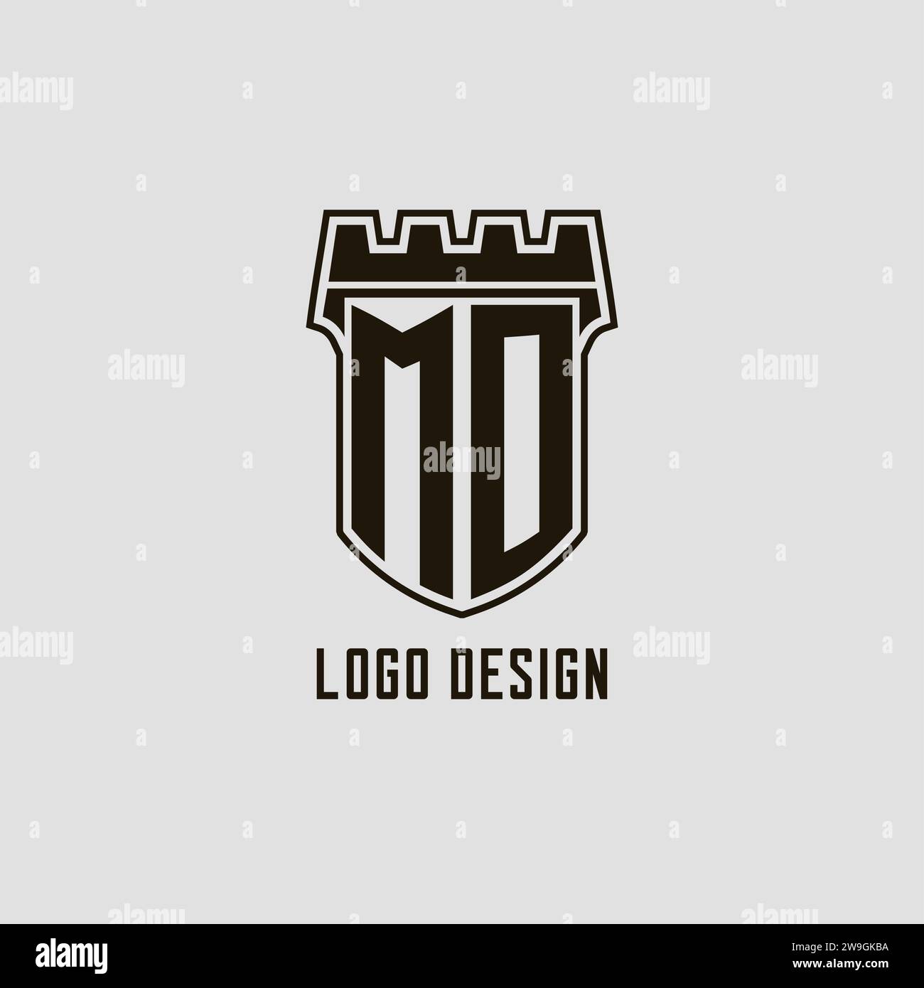 Monogram MO with shield fortress logo design style vector graphic Stock Vector