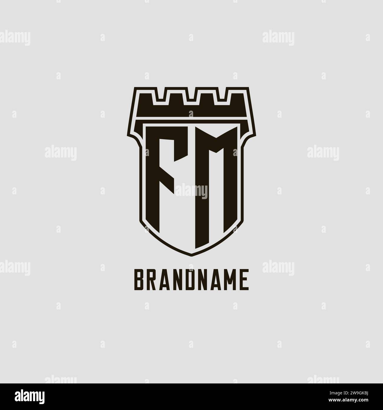 Monogram FM with shield fortress logo design style vector graphic Stock ...