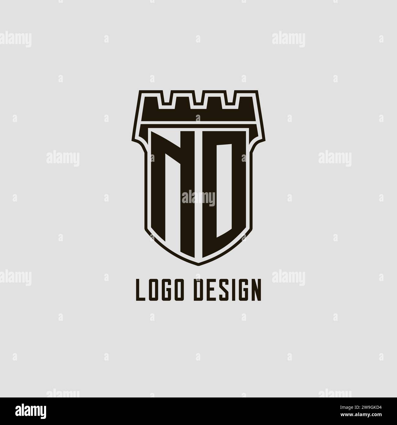 Monogram NO with shield fortress logo design style vector graphic Stock ...