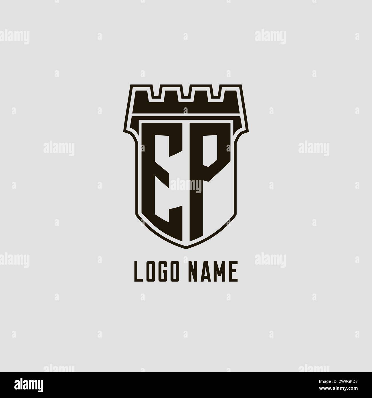 Monogram EP with shield fortress logo design style vector graphic Stock ...