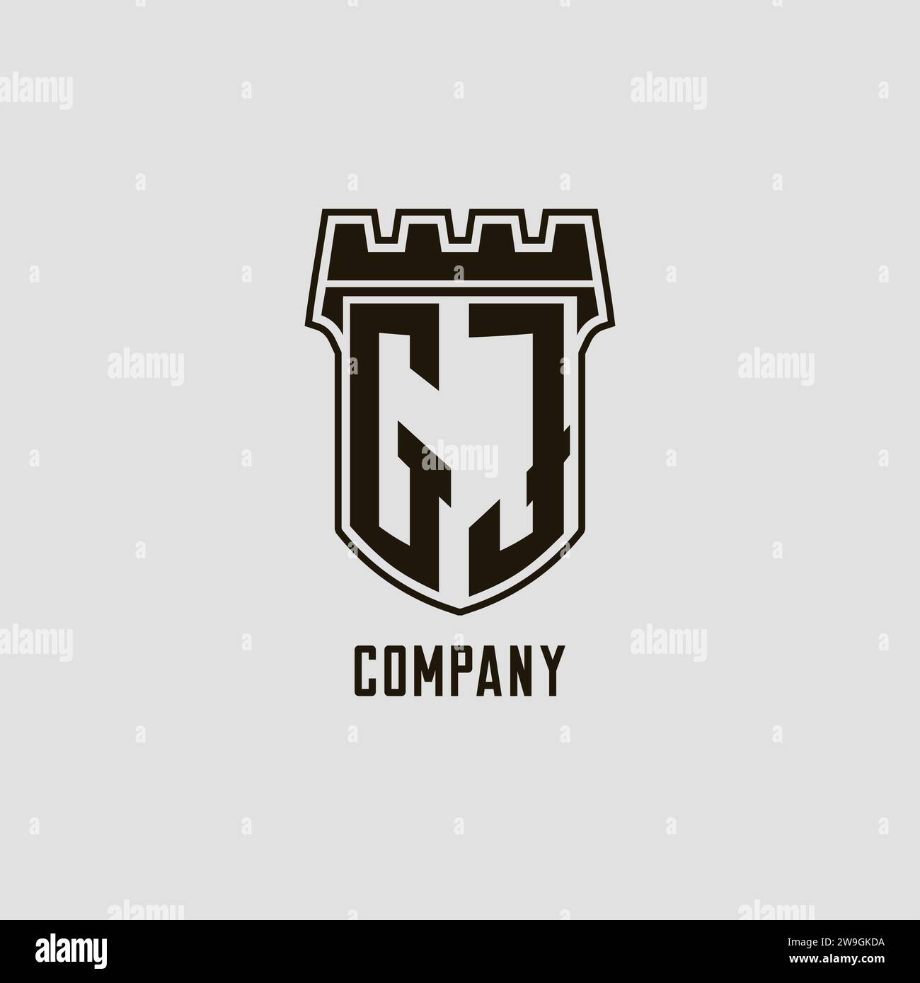 Monogram GJ with shield fortress logo design style vector graphic Stock ...