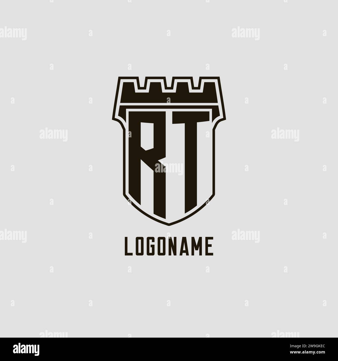 Monogram RT with shield fortress logo design style vector graphic Stock ...