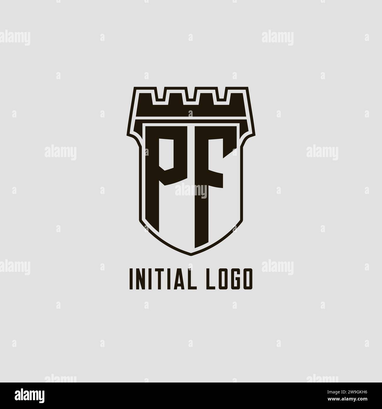 Monogram PF with shield fortress logo design style vector graphic Stock ...
