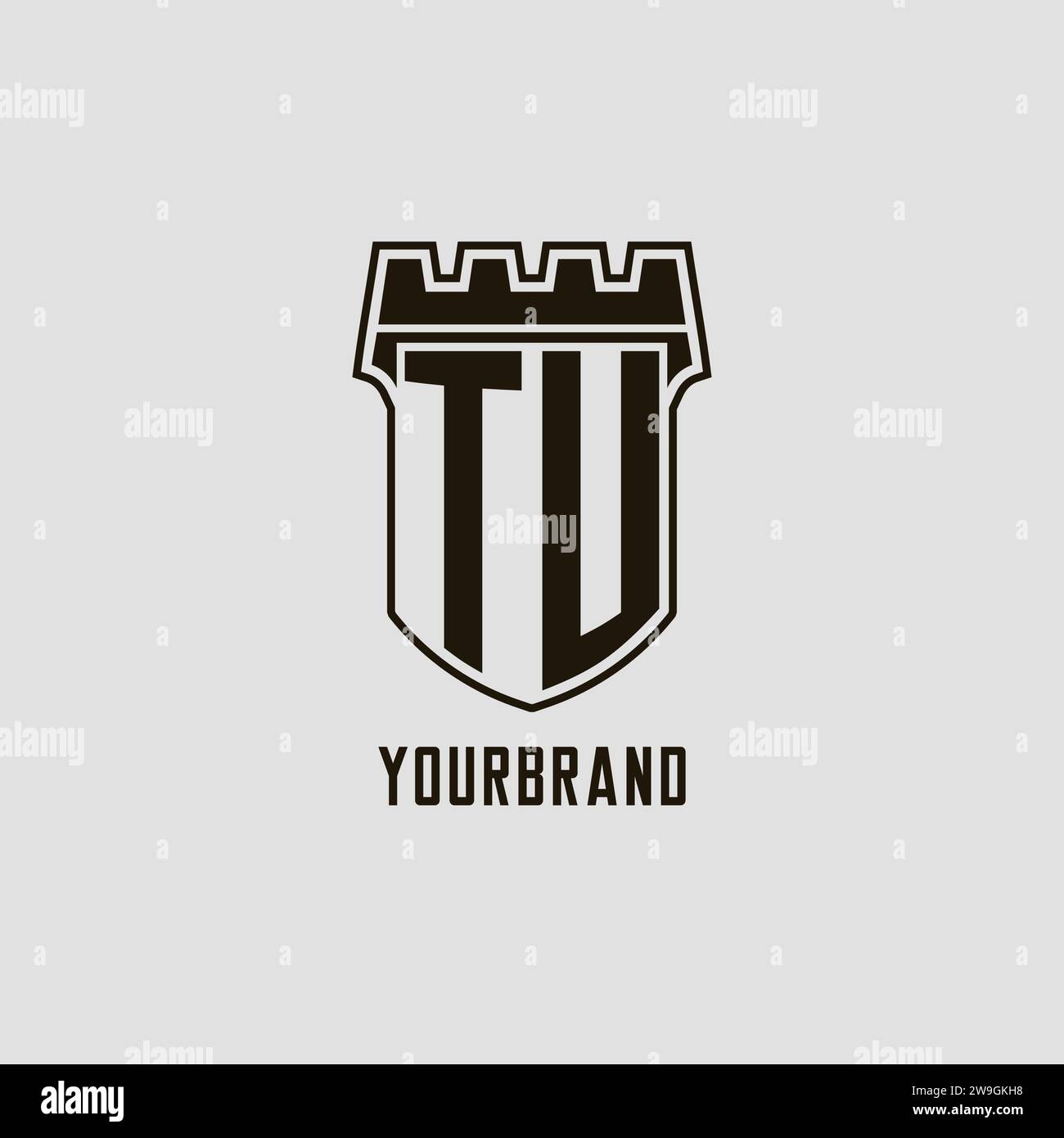 Monogram TU with shield fortress logo design style vector graphic Stock ...