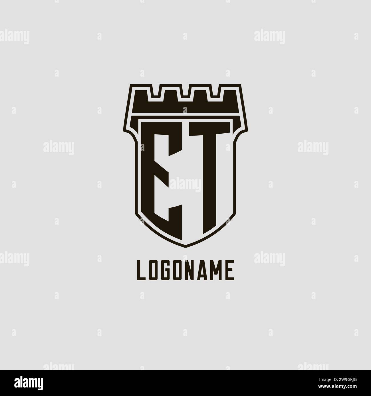 Monogram ET with shield fortress logo design style vector graphic Stock ...